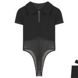 Tide Design Perspective Mesh Splicing Short-Sleeved T-Shirt Girl Summer Hottie Sexy Slimming Body-In-Comn Top
