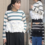 Multiplication Spring 2026 New Striped Long-Sleeved Splicing Heavyweight Women's Long-Sleeved Shirt Reduction Women's Top