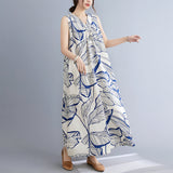 Real Shooting Korean Version Of Loose Large-Size Ocean Gas Age-Retracted Leaf Print Long Over The Knee On The Opposite Side Of The Dress