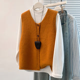 Real-A-Shoot Wool-Blend Two-Grained Collared Vest Solid Color Commuter Laminated Waistless Shoulder Woman