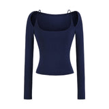 One-×Ö Collars With Long-Sleeved T-Shirt Purple Slim Slim Top Temperament Side-On-Shoulder-To-Wear T-Shirt