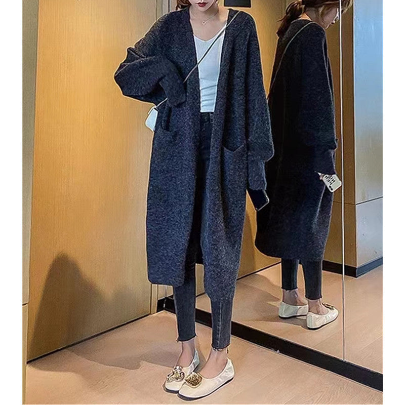 Lazy Wind Long Sweater Coat Women's Autumn And Winter New Korean Version Of Loose Pocket Knitted Open Shirt Outside