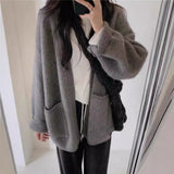 KANING Solid-Colored Large Pocket Knitted Cardigan 2026 Autumn New Lazy Sweater Jacket