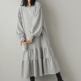 Small Design Loose Long Splicing Lotus Leaf Skirt Dress Dress Women's Long Sleeves Over The Knee Dress