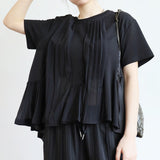 A Large Number Of Products Light Retro Chiffon Splicing Coat Women 2026 Summer New Set Of Short-Sleeved Shirt