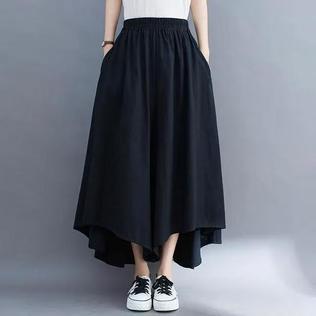 Summer Large-Size Women's Fat Mm Wrinkled Solid Color Pocket Nine-Pointed Trousers Loose Skirts Casual Wind Irregular Broad Leggings