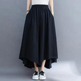 Summer Large-Size Women's Fat Mm Wrinkled Solid Color Pocket Nine-Pointed Trousers Loose Skirts Casual Wind Irregular Broad Leggings