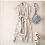 Cotton Shirt Dress Women 2026 Summer Large Size Fat Women's Solid Color Commuter Dress Women