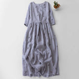 2025 Spring And Summer New Original Design Sesame Loose Large-Size Floating Art Embroidery Cotton Dress
