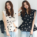 Multiplication A Large Number Of Goods Temperament Neckless Vest Wave Point Waist-To-Sleeve-Less Waist-Suffet Women's Age Reduction Top