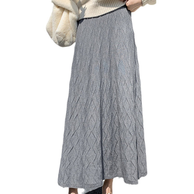 KANING Long Wave Ling Knitted Umbrella Skirt 2026 Autumn New A-Shaped Skirt High-Waist Knitted Skirt