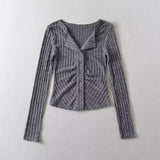 Spice Girls Autumn New Thick Long-Sleeved Knitted Cardigan V-Neck Folding Short Coat With Fashion