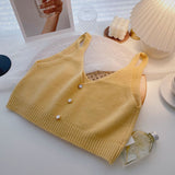 KANING Korean Version Of Sling Knitted Vest 2026 Autumn New V-Neck Vest Folded Knitted Shirt