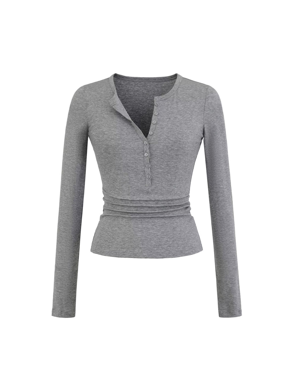 V-Neck Button Long-Sleeved T-Shirt V Collar Slimming Top New