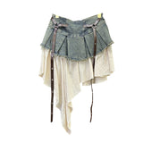 Vintage Splicing Cowboy 100-Folded Skirt Female Summer Temperament Hottie Trendy High-Rise Thin A-Word Short Skirt
