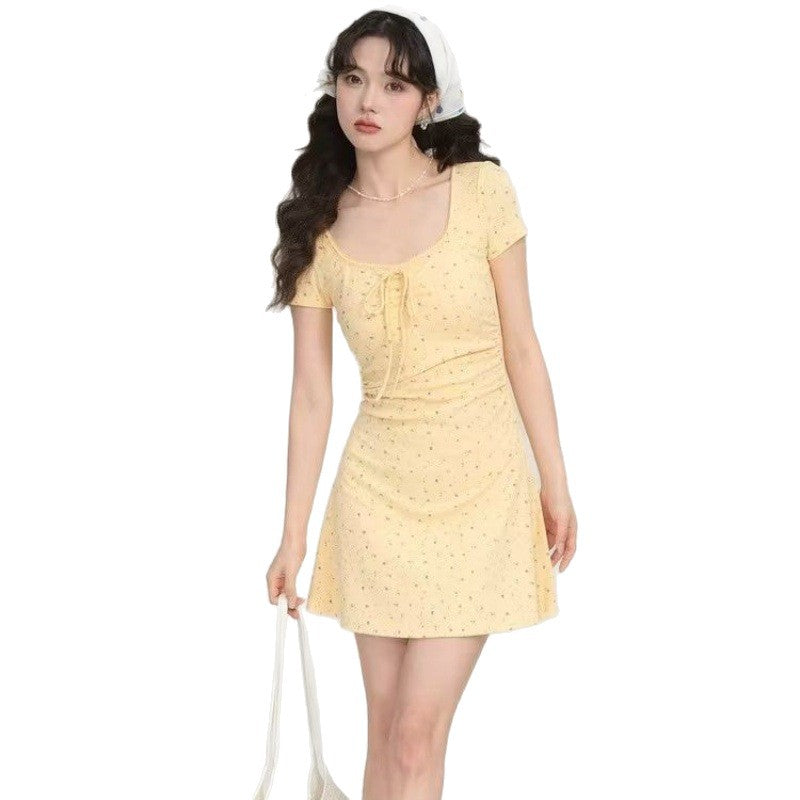 2025 New Pure Lusty Flowers Sweet Repair Summer Temperament Dress Summer Lace Side Skirt