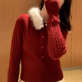 Kaning Fur Collar Blouse T-Shirt Knitted Sweater 2026 Autumn And Winter New Lazy Wind To Close The Waist With Knitted Shirt