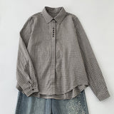 Real Shooting 2026 Spring New Literary Retro Collar Plaid Long-Sleeved Lady Shirt Shirt Lady