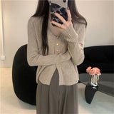 KANING Long-Sleeved V-Neck Elegant Knitted Cardigan Women's 2026 New Simple Thin Sweater Women's Clothing Outside