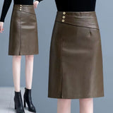 Autumn And Winter New 2025 Half-Dress Women's PU Leather Skirt Medium Long High-Waisted Hip Skirt Korean Version Thin A-Character Skirt