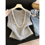 3.14 / Spring New XUAN XIAO JIE French Sweet Heavy Industry Flow Design Sense Knitting Vest