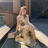 Sanya Tourism Seaside Vacation New Chinese Style Super Good-Looking Temperament To Close The Waist And Shoulder Hanging Neck Dress