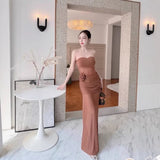 Bright Roses Sexy Perspective Braided Red Dress Femininity Slim Slimy Ass Long Dress