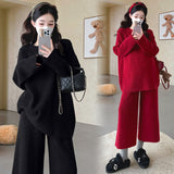 KANING Pregnant Women's Fascin Swollen Sweater Loose Large Version Of Meat Masked Nine-Point Broad Leg Trousers Thin Casual Sweater Set