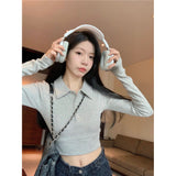 Pure Style Hottie Short-Term Collection POLO Collar Long-Sleeved Top Girl Sweet Spicy Bottom Shirt Repair T-Shirt Set In A T-Shirt