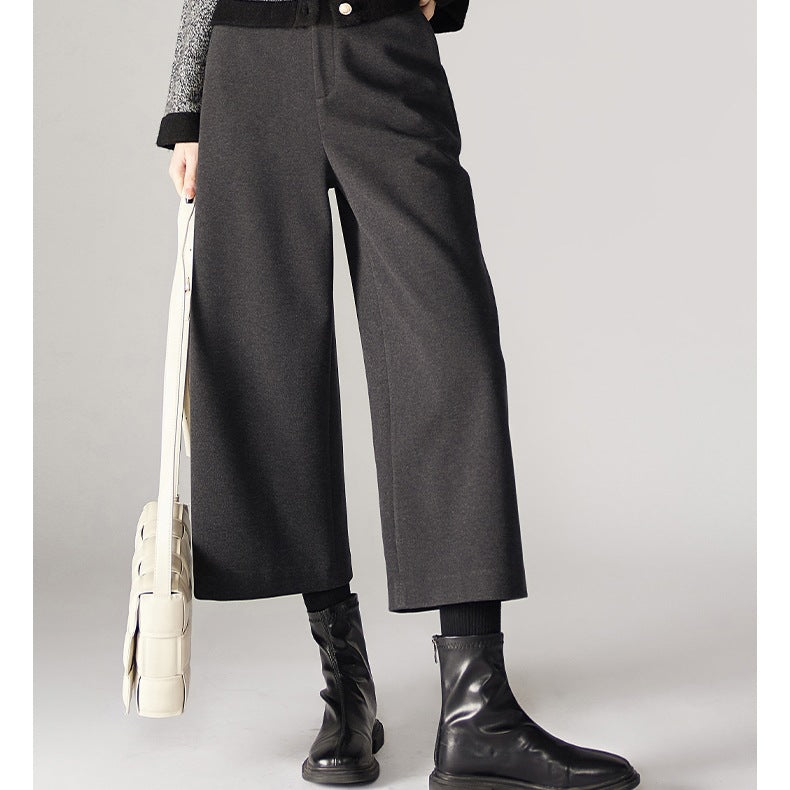 Specialty Quality Warm Eight-Point Broad Leg Pants 2026 Winter New Fashion Plus Thick Hairy Slacks Women's Pants