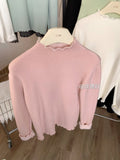 Super Good-Looking Wooden Ear With Velvet Knitted Jersey Women 2025 Autumn And Winter To Keep Warm And Pure Color Inside The Bottom Shirt Top
