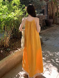 [Original Fabric] Yellow Tuxedo Sling Dress Women's Summer High-End Feeling Super Good-Looking Seaside Holiday Dress