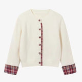 KANING Fake Two-Piece Round Collar Splicing Lattice Sweater 2026 Autumn New Korean Loose Leisure Knitted Open Shirt