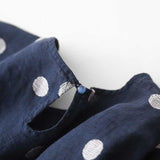 2026 Spring And Autumn New Literary Retro Blue Dot Dress Rounded Long Sleeve French Elegant Cotton Dress
