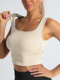 Sexy Sports U Collar Sleeveless Wrinkles Bottom Vest Can Wear A Body-Repair Yoga Running Vest Bottom Top Woman T