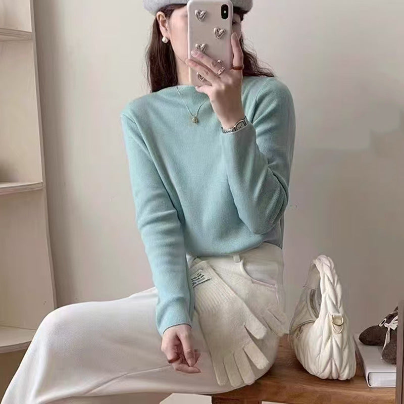 KANING Solid-Colored Semi-High Collar Knitted Shirt 2026 Autumn And Winter New Loose Basic Jacket Sweater Bottom