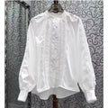 European Goods Spring New High-End Lightweight Design Lace Wood Ear Splicing Single Buckle Temperament Shirt