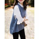 KANING Korean Version Of Loose Collar Round Collar Knitting Vest 2026 Autumn New Sleeveless Folding Sweater Vest Woman