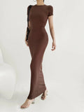 Women's Summer Dress Sexy Temperament Pure Round Collar Short-Sleeved Long Women's Dress Dress