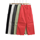 Vintage Water Wash Cotton Casual Workwear Trousers Women Autumn Babes Loose Draw Rope Wide Legs Parachute Trousers