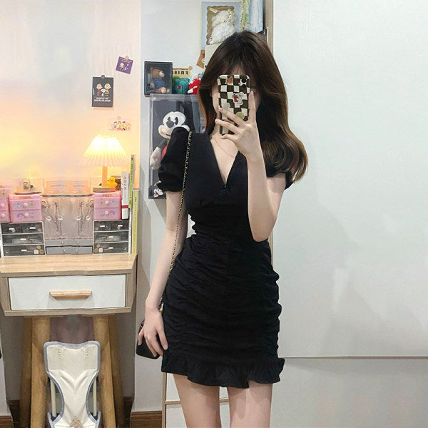 2025 Bubble Sleeve Dress Women's Summer Niche Unique Design High-End Fishtail Skirt Han