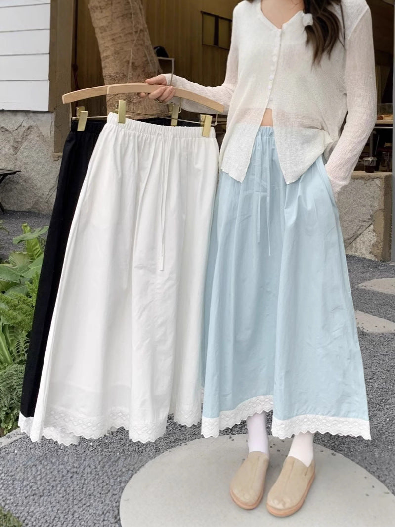 Taticoat White Sweet Lace Anti-Walking Splicing Skirt Spring New Lace Splicing Tight Skirt