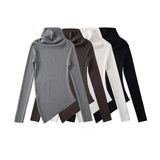 Autumn And Winter Half-Neck Long-Sleeved Knitted Top Girl Slimming Irregular Waist Long Bottom Sweater