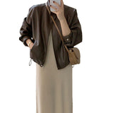 Curry Leather Coat Women's Leather Jacket 2025 New Hong Kong Style Short Locomotive This Year Popular Fashion Retro
