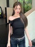 Hottie Style Strapped Slanted Shoulder Short-Sleeved T-Shirt 2026 Summer New Slimmed Temperament Short Niche Blouse Woman