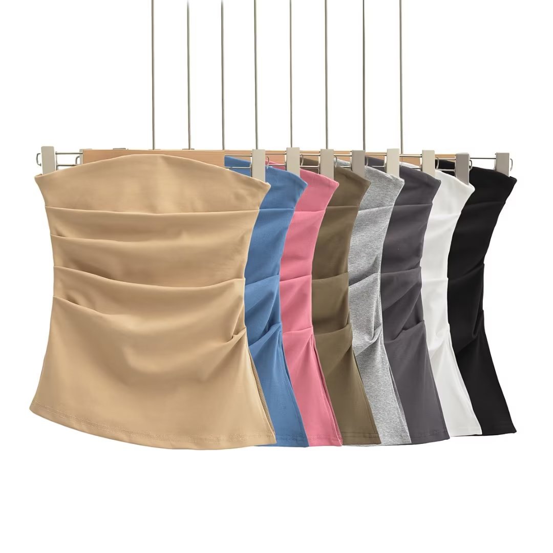 A Word-Collar Pure Desire To Slimen Shoulder Tective Blouse Folded Open Fork Solid Sexy Bottom Vest