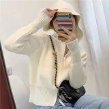 Double Zipper Hooded Sweater Coat Women Autumn And Winter New Gentle Wind Showing Thin Aging Temperament Short Knitted Cardigan Woman
