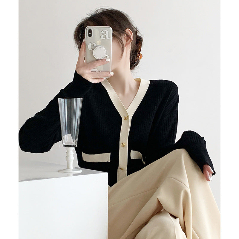Small Scent Sweater Cardigan Women's Early Autumn Coat Hit The Color V-Neck Knitting First Gentle Wind Soft Sweater To Close The Waist Top