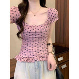 Sexy Hot Girl Collar Short-Sleeved T-Shirt Girl Summer New Slimming Wood Ear To The Small Blouse