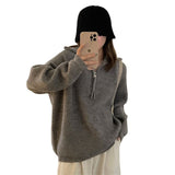 Autumn And Winter Pit Half Zipper Sweater Female Design Collar Soft Languid Lazy Outside Wearing Knitted Shirt Top